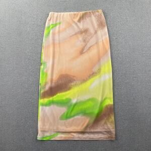 AFRM Skirt Size XS Lime Green Ombre Mesh Midi Pull On Stretchy Psychedelic Retro